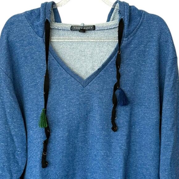 Honey Punch Pullover Hooded Sweatshirt Lightweight V-neck Gorpcore Medium Blue - Picture 3 of 8